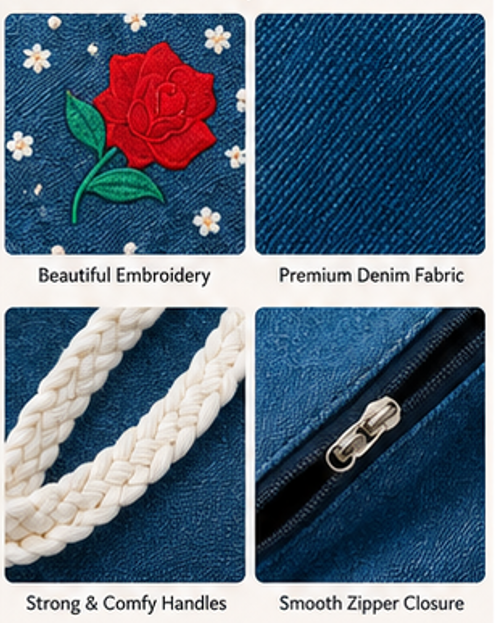 Rejean Denim Tote Bag – Handmade Stylish Everyday Shoulder Bag