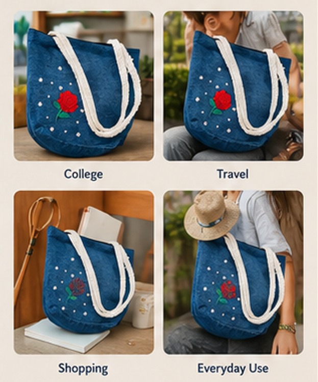 Rejean Denim Tote Bag – Handmade Stylish Everyday Shoulder Bag