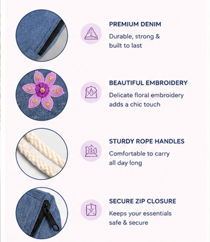 Rejean Denim Tote Bag – Handmade Eco-Friendly Everyday Carry Bag