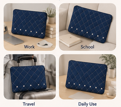 Rejean Denim Laptop Sleeve for Girls – Handmade Stylish Protective Laptop Case